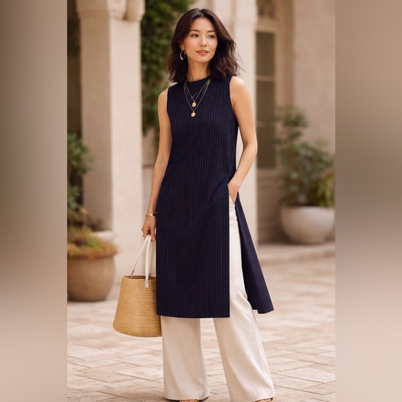 Forever 21 Y2K Navy Blue PinstripeTunic - Picture 2 of 7